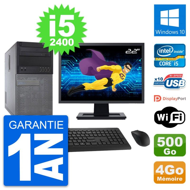 Dell Optiplex 790 MT Desktop PC - 22" Screen, Intel i5-2400, 4GB RAM, 500GB Hard Drive, Windows 10, WiFi