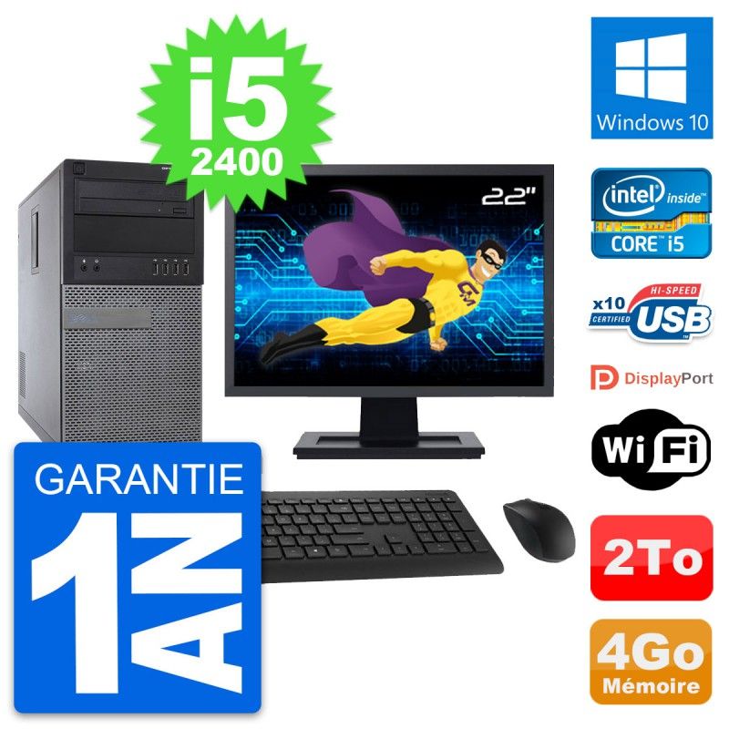 Dell Optiplex 790 MT Desktop PC - 22" Screen, Intel i5-2400, 4GB RAM, 2TB Hard Drive, Windows 10, WiFi