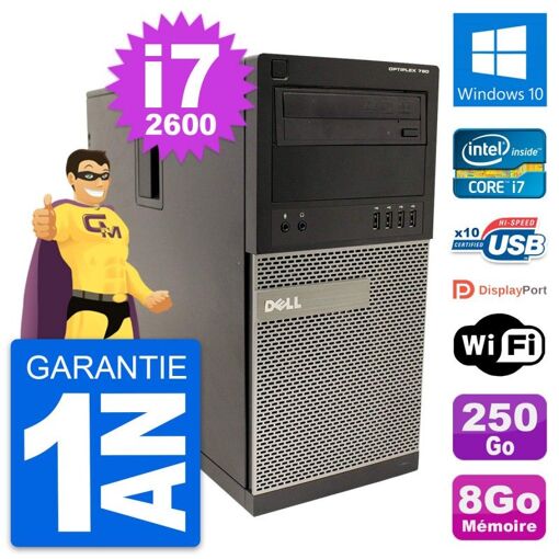 PC de escritorio Dell OptiPlex 790 MT - Procesador Intel i7-2600, 8 GB de RAM, SSD de 250 GB, Windows 10, WiFi