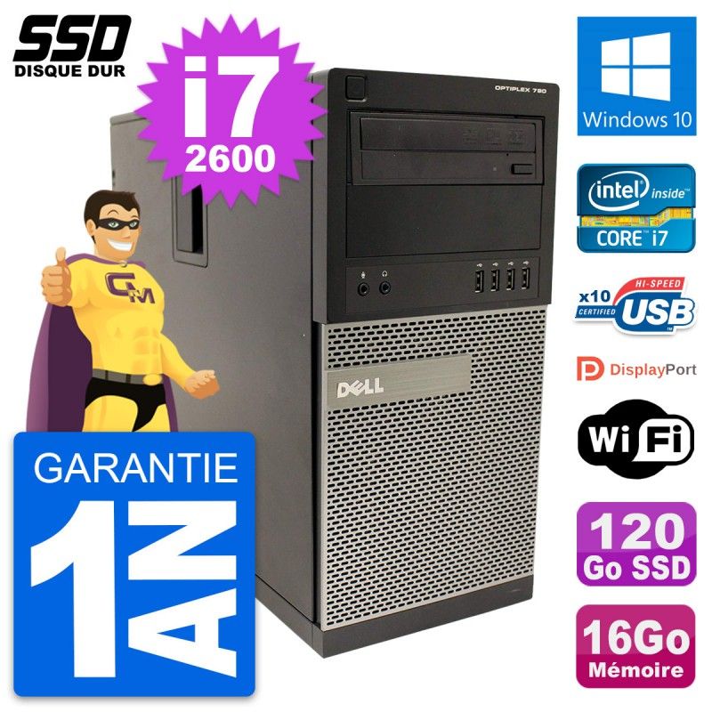 Dell OptiPlex 790 MT Desktop PC - Intel i7-2600, 16GB RAM, 120GB SSD, Windows 10, WiFi