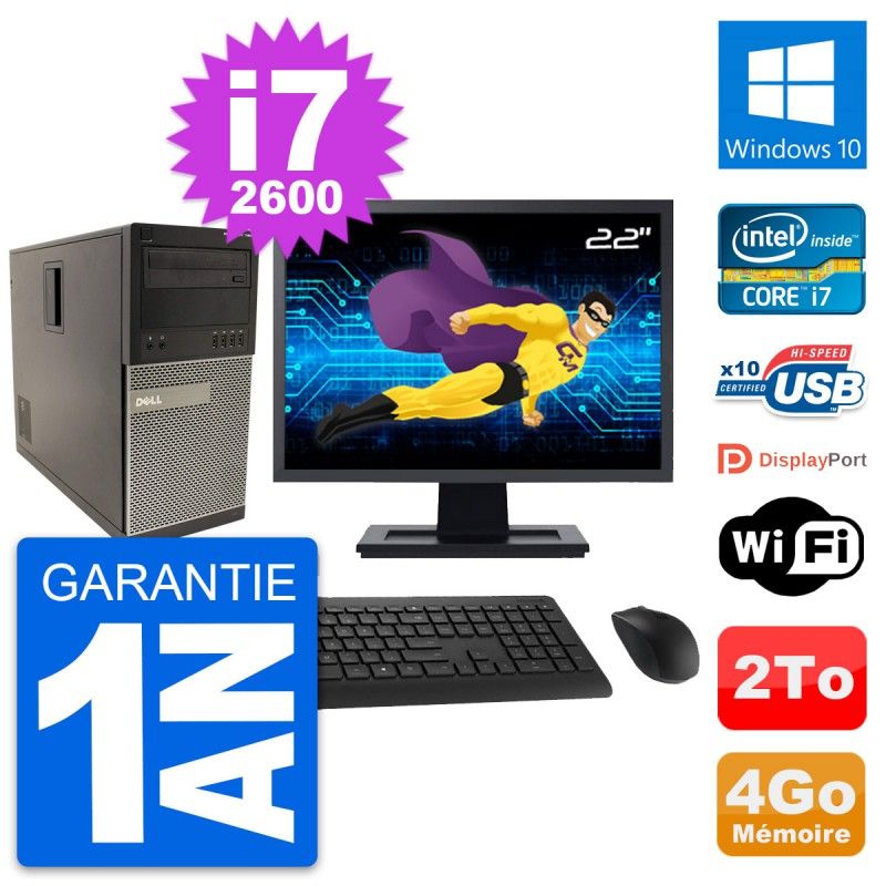 Dell Optiplex 790 MT Desktop Computer - 22" Screen, Intel i7-2600, 4GB RAM, 2TB HDD, Windows 10, WiFi