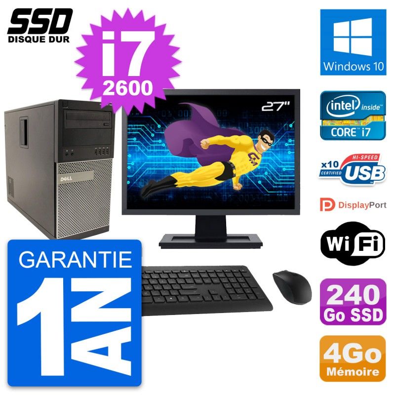 Dell Optiplex 790 MT Desktop PC | 27" Screen | Intel i7-2600 | 4GB RAM | 240GB SSD | Windows 10