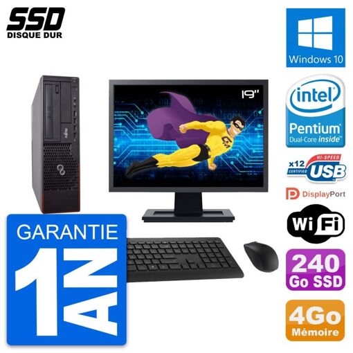 Fujitsu E700 E90+ DT 19-Inch Screen, Intel G630, 4GB RAM, 240GB SSD, Windows 10, WiFi