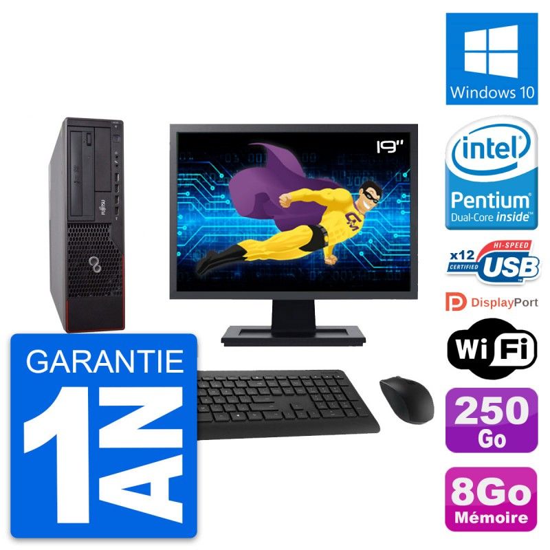 Fujitsu E700 DT 19-Inch Screen, Intel G630, 8GB RAM, 250GB Disk, Windows 10, WiFi