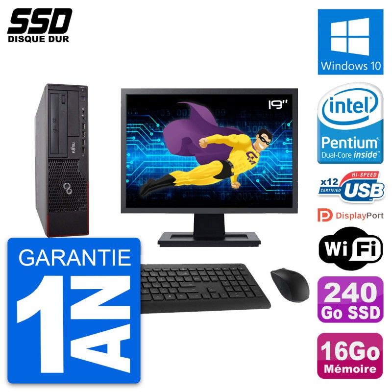 Fujitsu E700 E90+ DT 19-inch Screen, Intel G630, 16GB RAM, 240GB SSD, Windows 10, Wifi