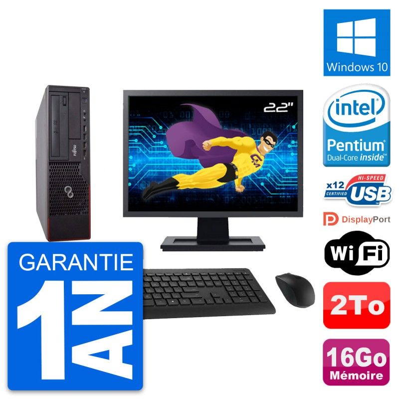 Fujitsu E700 DT 22-inch Screen, Intel G630, 16GB RAM, 2TB HDD, Windows 10, WiFi