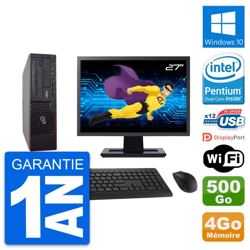 Fujitsu E700 DT 27-Inch Monitor with Intel G630, 4GB RAM, 500GB Hard Drive, Windows 10 and Wi-Fi