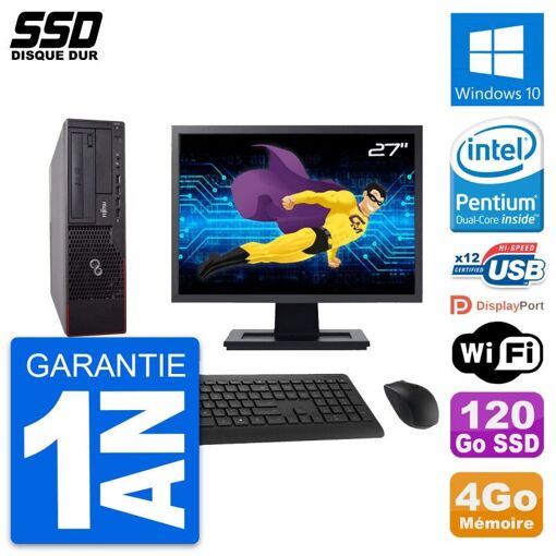 Fujitsu E700 E90+ DT 27-Inch Monitor with Intel G630, 4GB RAM, 120GB SSD, Windows 10, WiFi