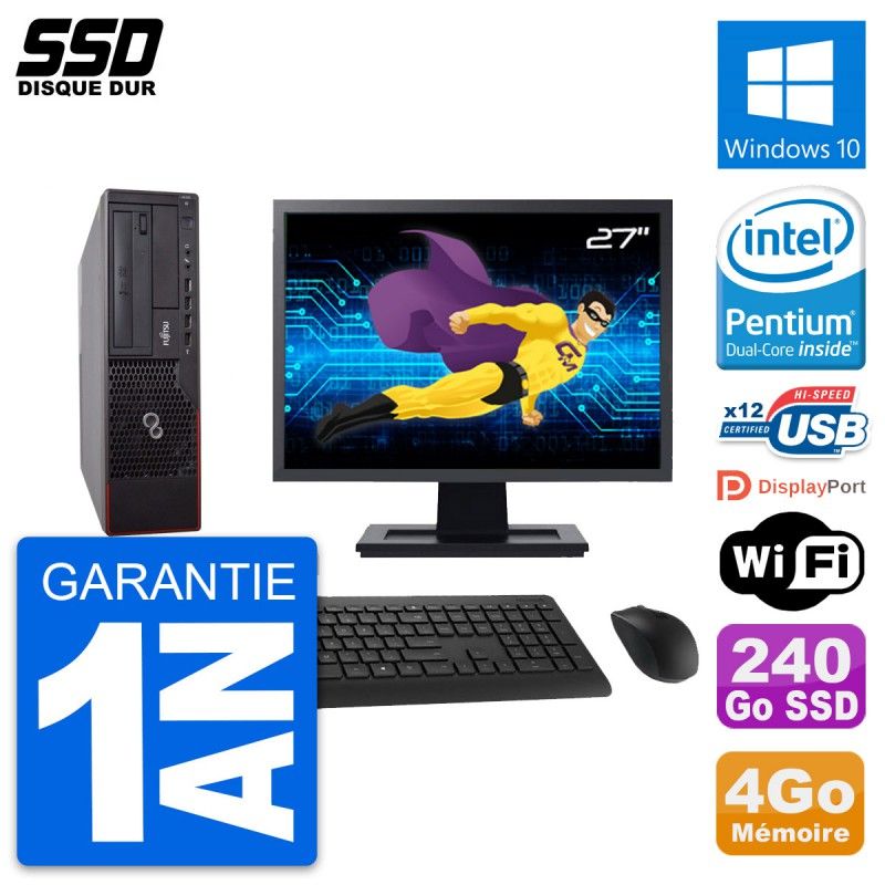 Fujitsu E700 E90+ DT 27-Inch Monitor with Intel G630, 4GB RAM, 240GB SSD, Windows 10, WiFi