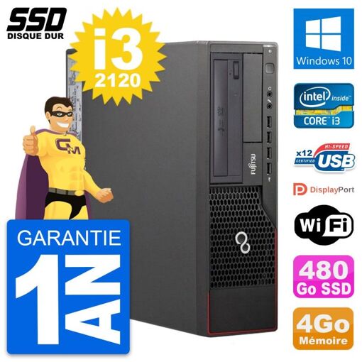 Fujitsu Esprimo E700 E90+ DT Desktop Computer - Intel i3-2120, 4GB RAM, 480GB SSD, Windows 10, WiFi
