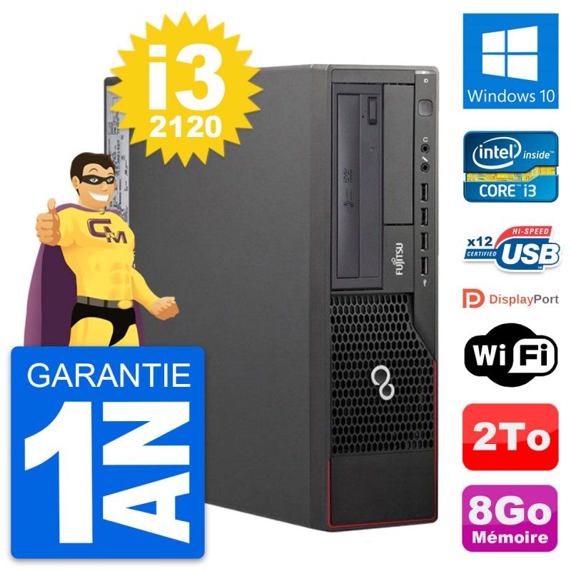 Ordinateur de bureau Fujitsu Esprimo E700 DT - Processeur Intel i3-2120, 8 Go de RAM, Disque dur 2 To, Windows 10, WiFi
