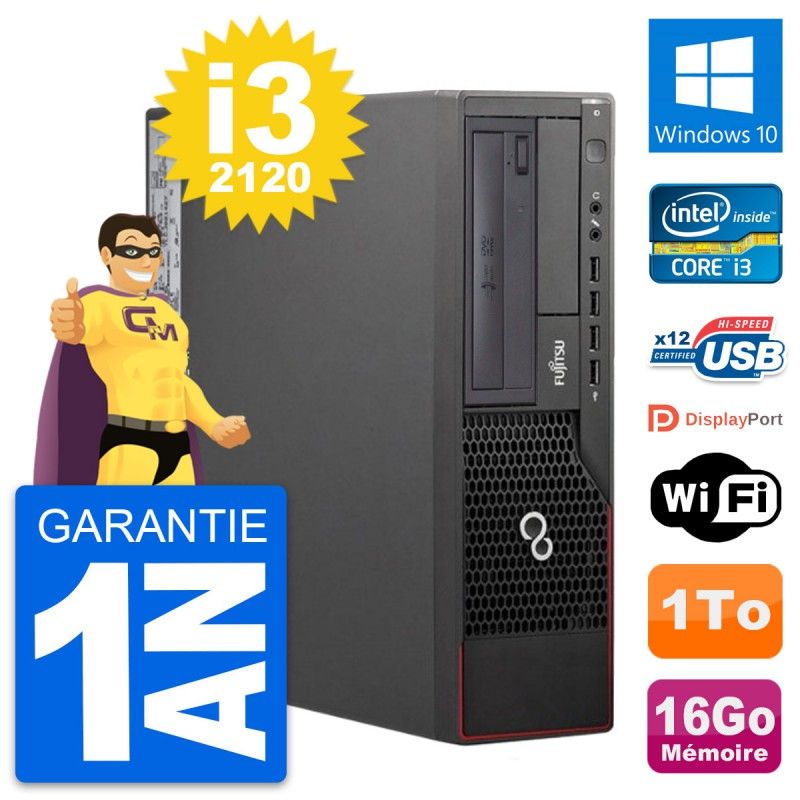 Ordinateur de bureau Fujitsu Esprimo E700 DT - Intel Core i3-2120, 16 Go de RAM, Disque dur 1 To, Windows 10, Wi-Fi