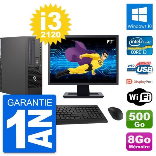 Fujitsu E700 DT 19-inch Screen, Intel i3-2120, 8GB RAM, 500GB Hard Drive, Windows 10, WiFi