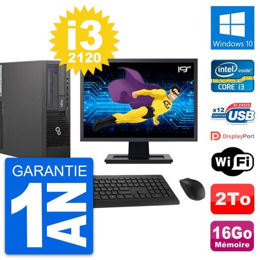 Fujitsu E700 DT 19" Screen, Intel i3-2120, 16GB RAM, 2TB Hard Drive, Windows 10, WiFi