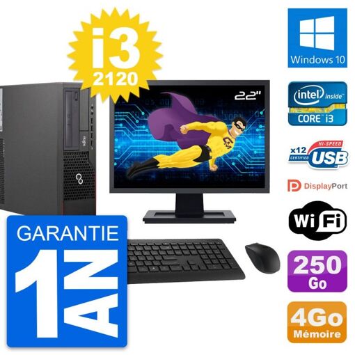 Fujitsu E700 DT 22-inch Screen, Intel i3-2120, 4GB RAM, 250GB Disk, Windows 10, WiFi