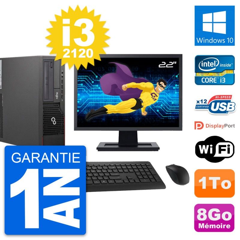 Fujitsu E700 DT 22" Screen, Intel i3-2120, 8GB RAM, 1TB Hard Drive, Windows 10, WiFi