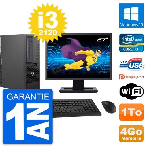 Fujitsu E700 DT 27-inch Screen, Intel i3-2120, 4GB RAM, 1TB HDD, Windows 10, WiFi