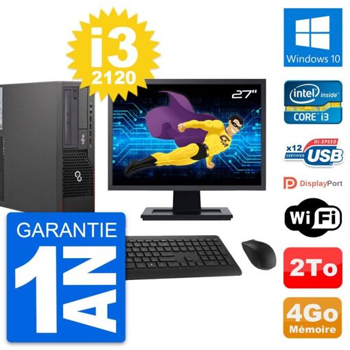Fujitsu E700 DT 27-inch Display, Intel i3-2120, 4GB RAM, 2TB HDD, Windows 10, WiFi