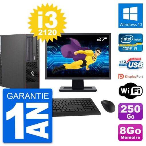 Fujitsu E700 DT 27-inch Screen, Intel i3-2120, 8GB RAM, 250GB Hard Drive, Windows 10, WiFi