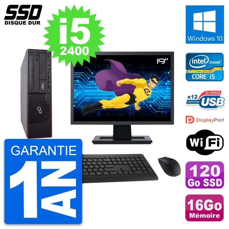 Fujitsu E700 E90+ DT 19-Inch Screen i5-2400, 16GB RAM, 120GB SSD, Windows 10, Wifi