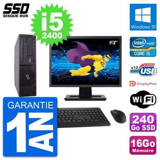 Fujitsu E700 E90+ DT 19-Inch Desktop PC (i5-2400, 16GB RAM, 240GB SSD, Windows 10)