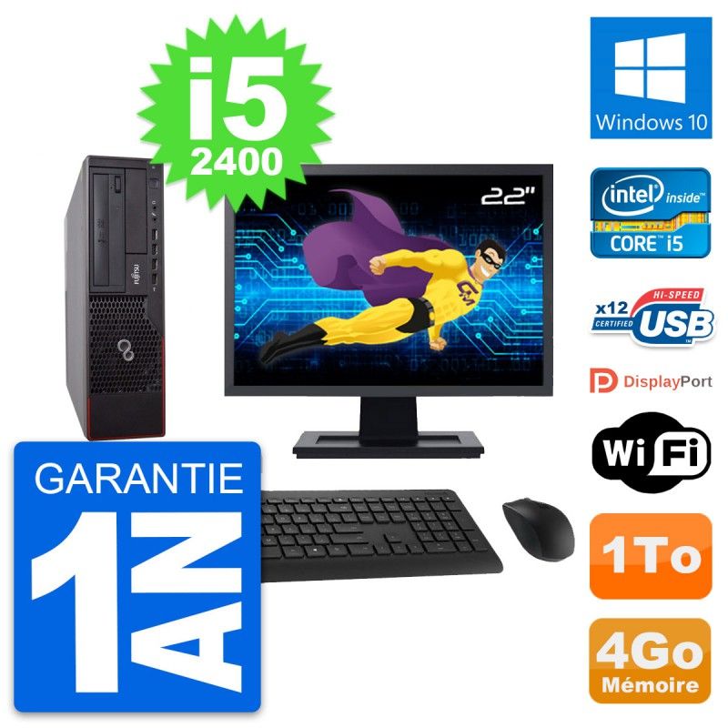 Fujitsu E700 DT 22-inch Screen, Intel i5-2400, 4GB RAM, 1TB Hard Drive, Windows 10, Wi-Fi