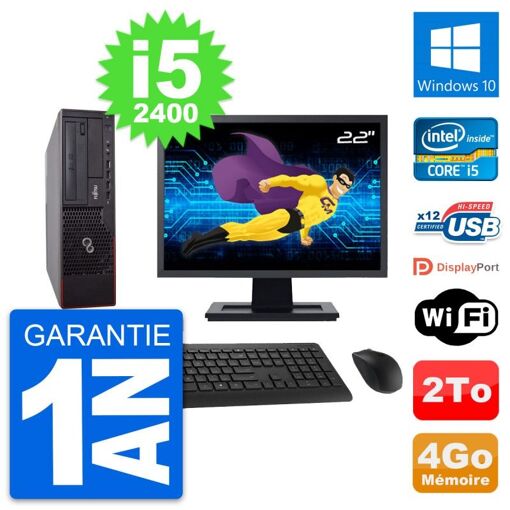 Fujitsu E700 DT 22-inch Screen, Intel i5-2400, 4GB RAM, 2TB Hard Drive, Windows 10, WiFi