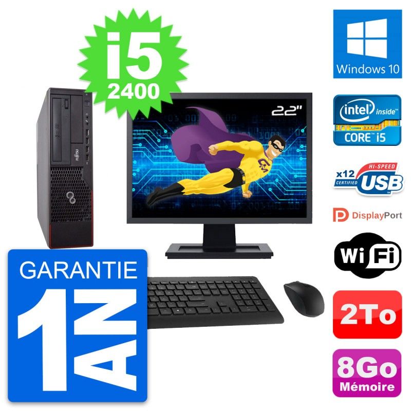 Fujitsu E700 DT 22-inch Screen, Intel i5-2400, 8GB RAM, 2TB HDD, Windows 10, WiFi