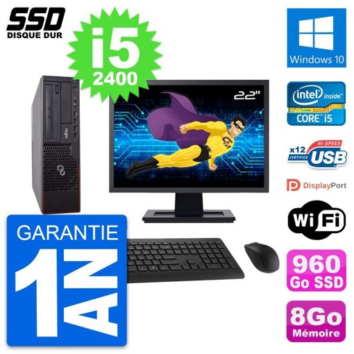 Fujitsu E700 E90+ DT 22-Inch Screen, Core i5-2400, 8GB RAM, 960GB SSD, Windows 10, WiFi