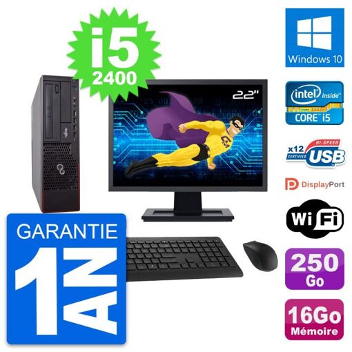 Fujitsu E700 DT 22-inch Display, Intel i5-2400, 16GB RAM, 250GB HDD, Windows 10, WiFi