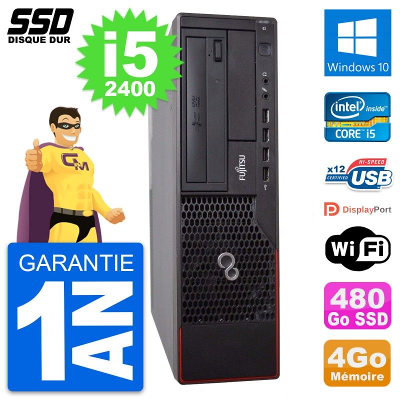 Fujitsu Esprimo E700 E90+ DT Desktop PC - Intel i5-2400, 4GB RAM, 480GB SSD, Windows 10, WiFi