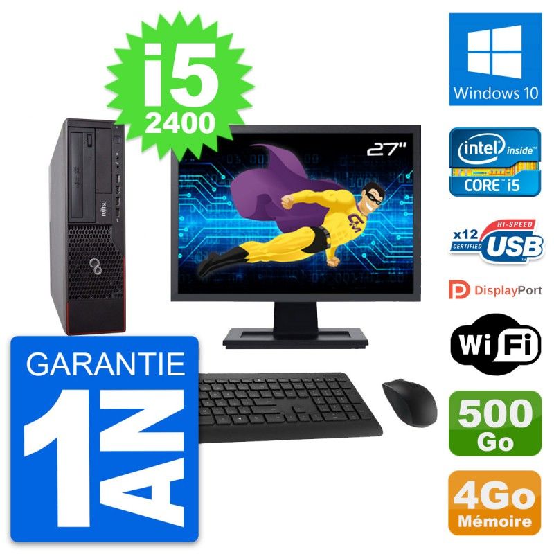 Fujitsu E700 DT 27-inch Screen, Intel i5-2400, 4GB RAM, 500GB Hard Drive, Windows 10, WiFi