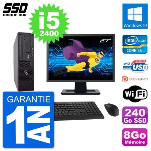 Fujitsu E700 E90+ DT 27-Inch Core i5-2400 Desktop PC with 8GB RAM, 240GB SSD, Windows 10, WiFi