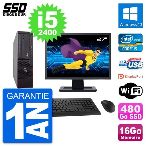 Fujitsu E700 E90+ DT 27-inch Display i5-2400 16GB RAM 480GB SSD Windows 10 Wi-Fi
