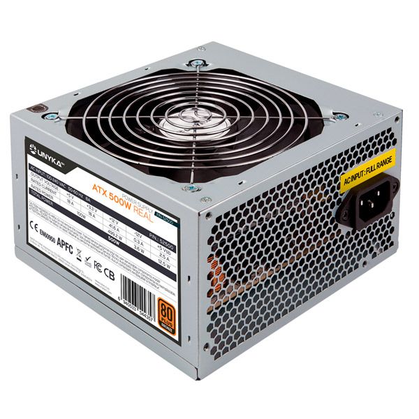 UNYKA ATX 52500 500W 80+ Bronze APFC Active Ultra-Silent 120mm Fan