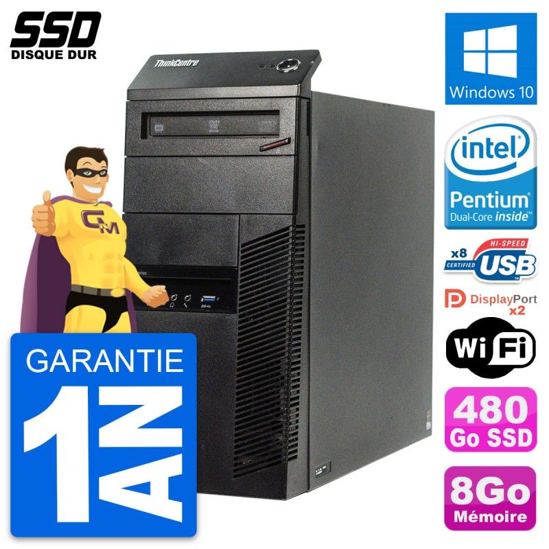 PC de escritorio Lenovo ThinkCentre M83 - Procesador Intel Core i3-4170, 8GB RAM, 480GB SSD, Windows 10, WiFi