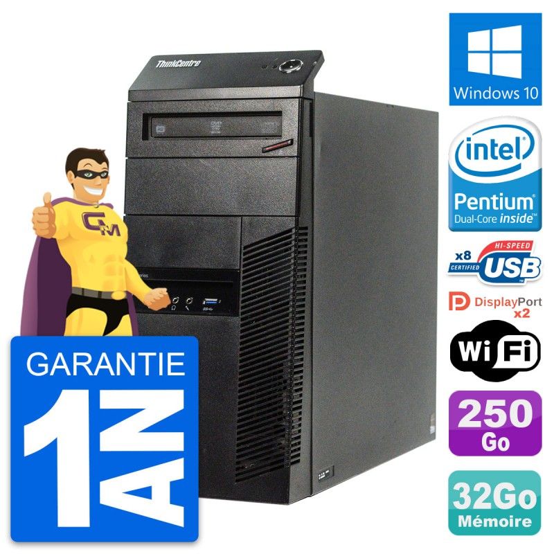 Lenovo ThinkCentre M83 Desktop PC - Intel G3220, 32GB RAM, 250GB HDD, Windows 10, WiFi