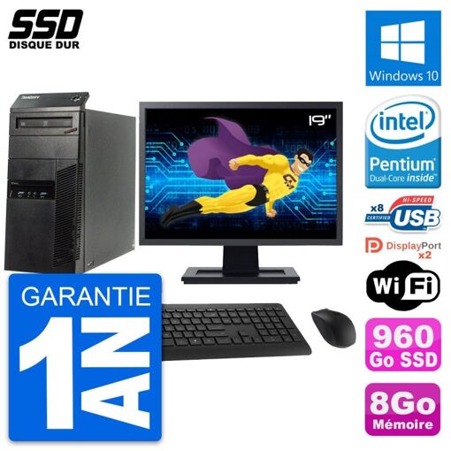 Lenovo ThinkCentre M83 Desktop PC - 19" Screen, Intel G3220, 8GB RAM, 960GB SSD, Windows 10, WiFi