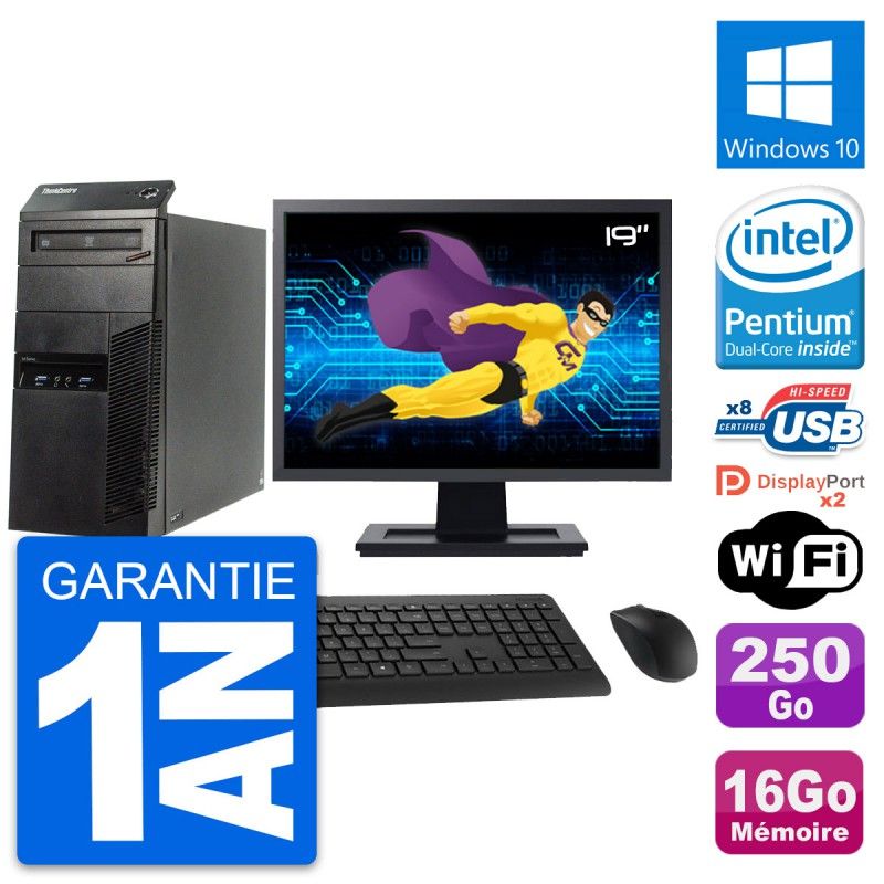 Lenovo ThinkCentre M83 Desktop PC - 19" Screen, Intel Pentium G3220, 16GB RAM, 250GB HDD, Windows 10, WiFi