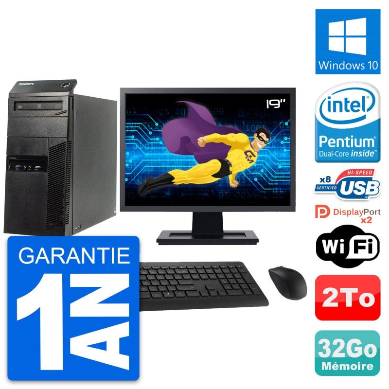 PC de escritorio Lenovo M83 - Pantalla de 19", Procesador Intel G3220, 32 GB de RAM, Disco duro de 2 TB, Windows 10, WiFi