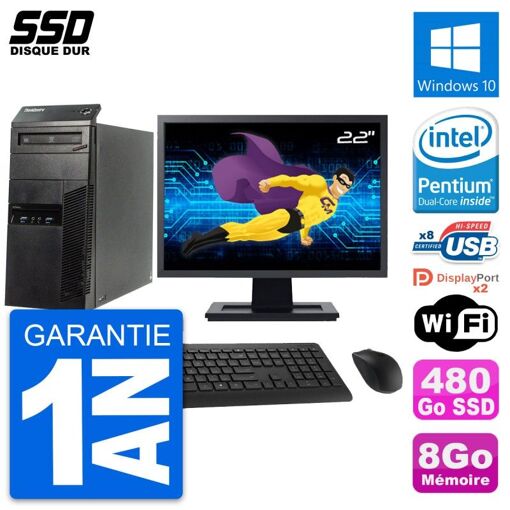 Lenovo ThinkCentre M83 Desktop PC - 22" Screen, Intel Pentium G3220, 8GB RAM, 480GB SSD, Windows 10, WiFi
