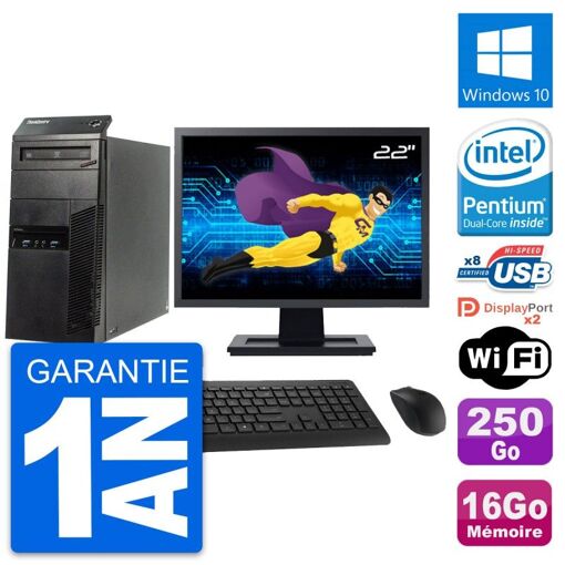Lenovo ThinkCentre M83 Desktop PC - 22" Screen, Intel Pentium G3220, 16GB RAM, 250GB SSD, Windows 10, WiFi