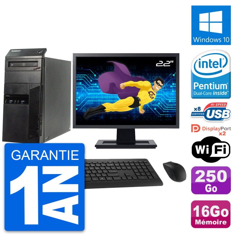 Lenovo ThinkCentre M83 Desktop PC - 22" Screen, Intel Pentium G3220, 16GB RAM, 250GB SSD, Windows 10, WiFi