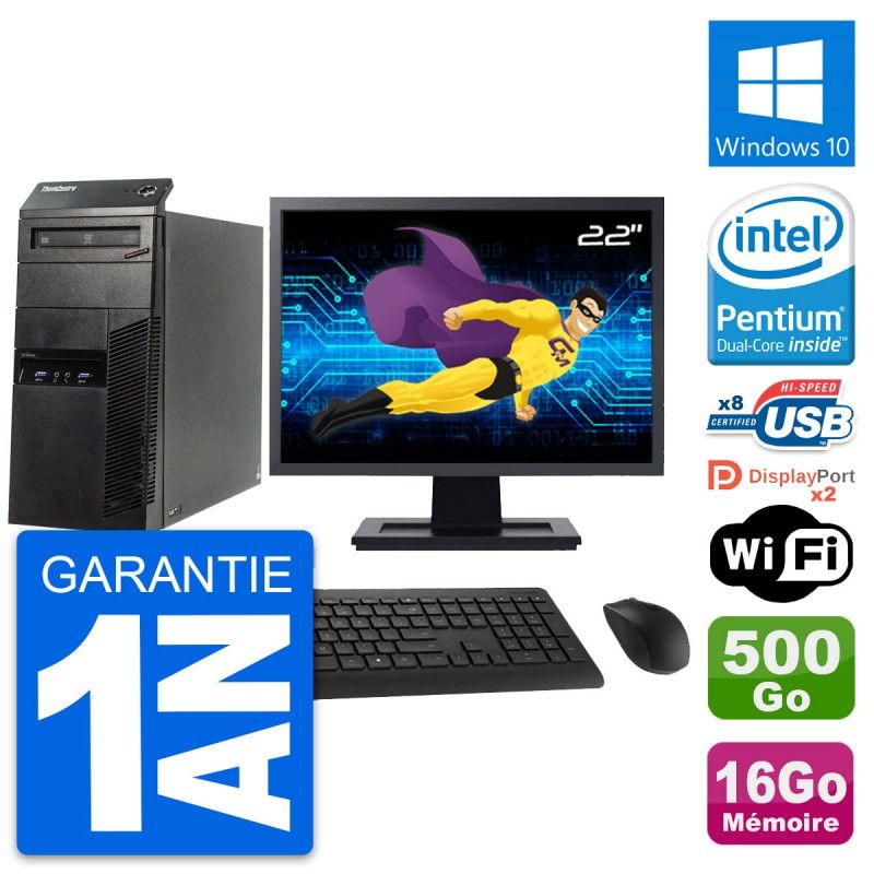 Lenovo ThinkCentre M83 Desktop PC - 22" Screen, Intel Pentium G3220, 16GB RAM, 500GB HDD, Windows 10, WiFi