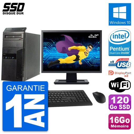 Lenovo M83 Desktop PC - 22" Screen, Intel G3220, 16GB RAM, 120GB SSD, Windows 10, WiFi