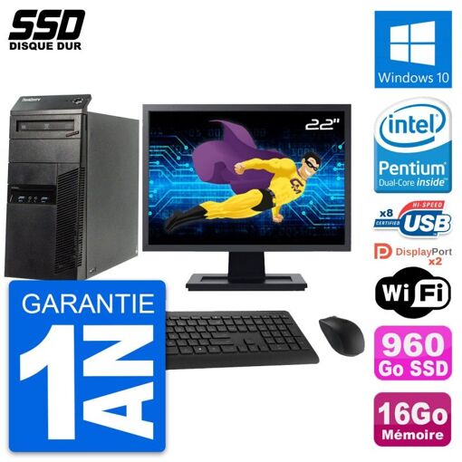 Lenovo M83 Desktop Computer - 22" Screen, Intel Pentium G3220, 16GB RAM, 960GB SSD, Windows 10, WiFi
