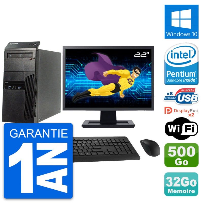 Lenovo M83 Tower PC - 22" Screen, Intel G3220, 32GB RAM, 500GB HDD, Windows 10, WiFi