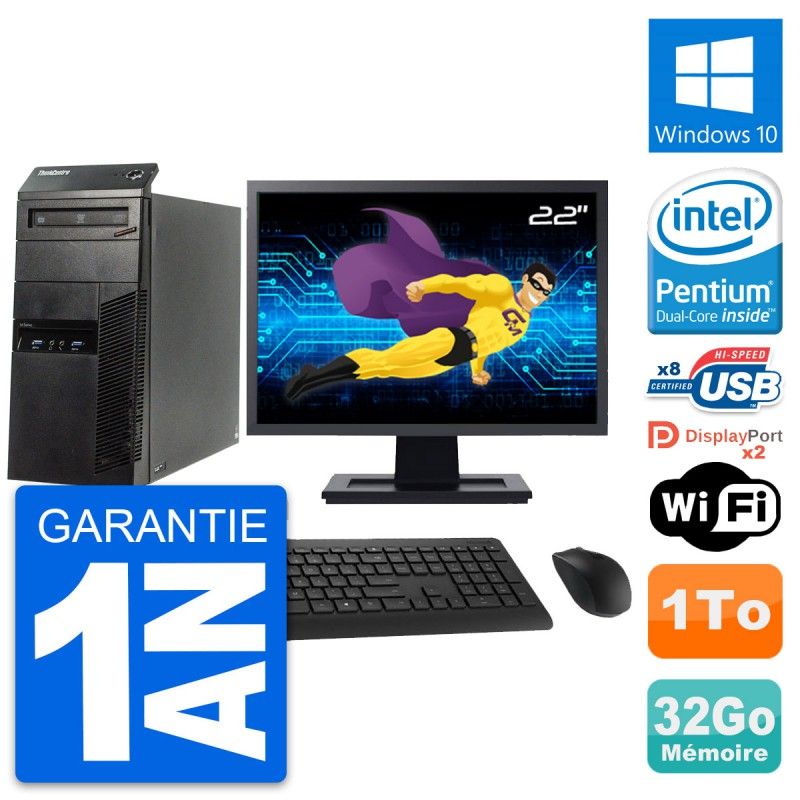 Lenovo M83 Desktop Computer, 22" Screen, Intel G3220, 32GB RAM, 1TB Hard Drive, Windows 10, WiFi