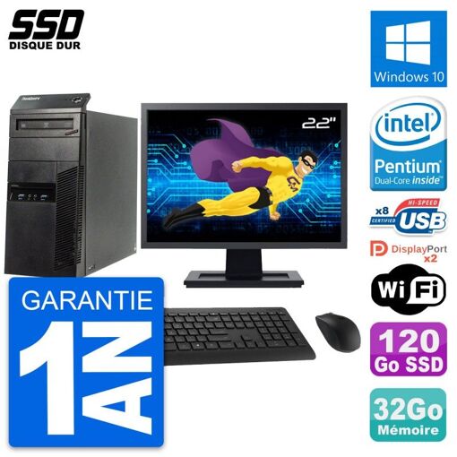 Lenovo M83 Desktop PC - 22" Screen, Intel Pentium G3220, 32GB RAM, 120GB SSD, Windows 10, WiFi