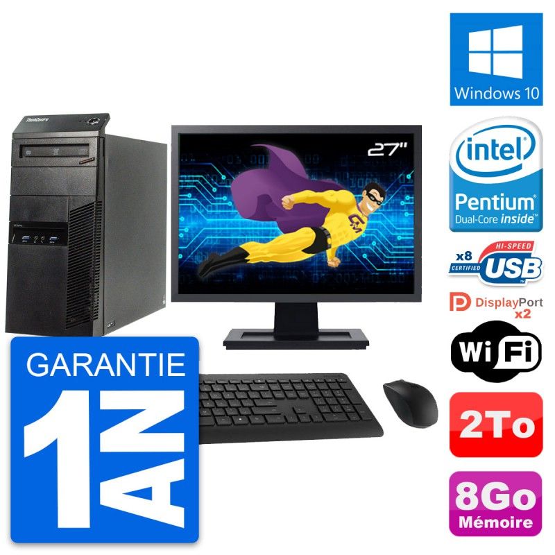 Lenovo ThinkCentre M83 Desktop Computer - 27" Screen, Intel Pentium G3220, 8GB RAM, 2TB HDD, Windows 10, WiFi